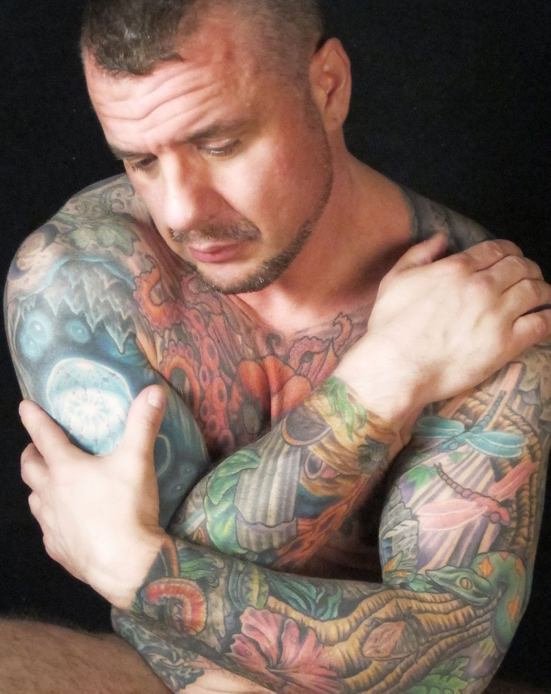Male model photo shoot of Paul Steele, body painted by REDESIGNS