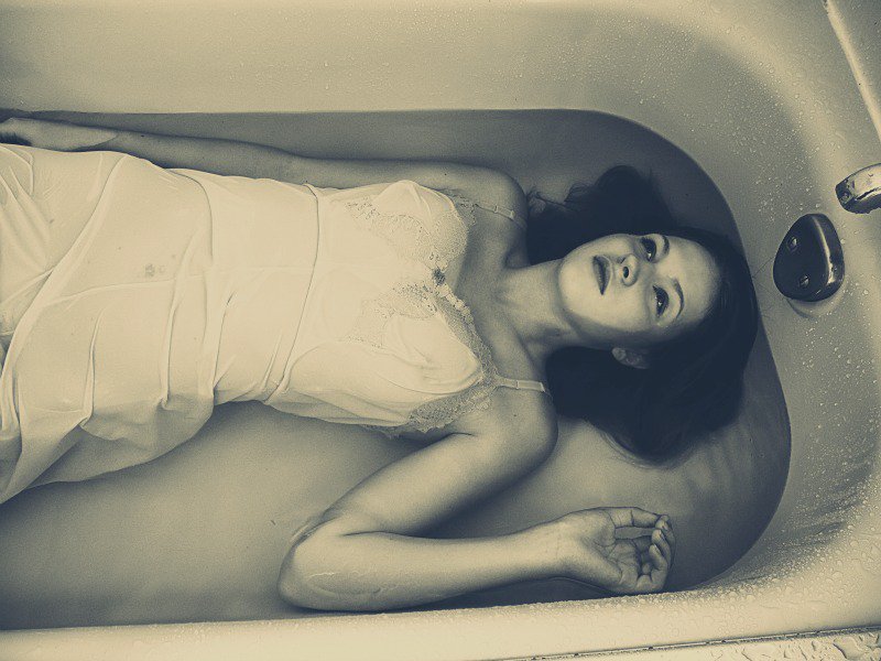 Female model photo shoot of gertie and wolf and Kayla Anne Thomas in my bathtub - site now demolished