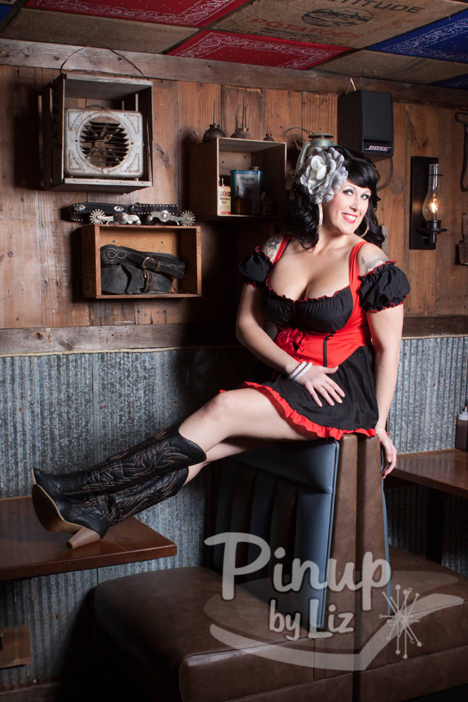 Female model photo shoot of Liz Huckleby and Sara Saint Sin  in Pinup by Liz