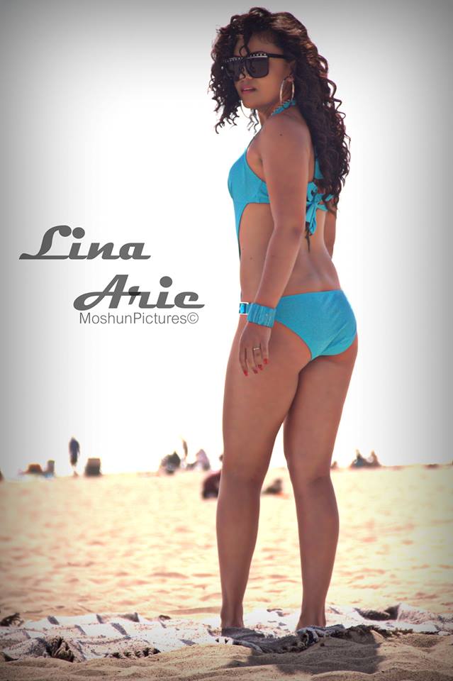 Female model photo shoot of Lina Arie Flower in Santa Monica Beach