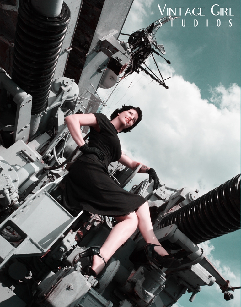 Female model photo shoot of Mighty Mo in USS Massachusetts