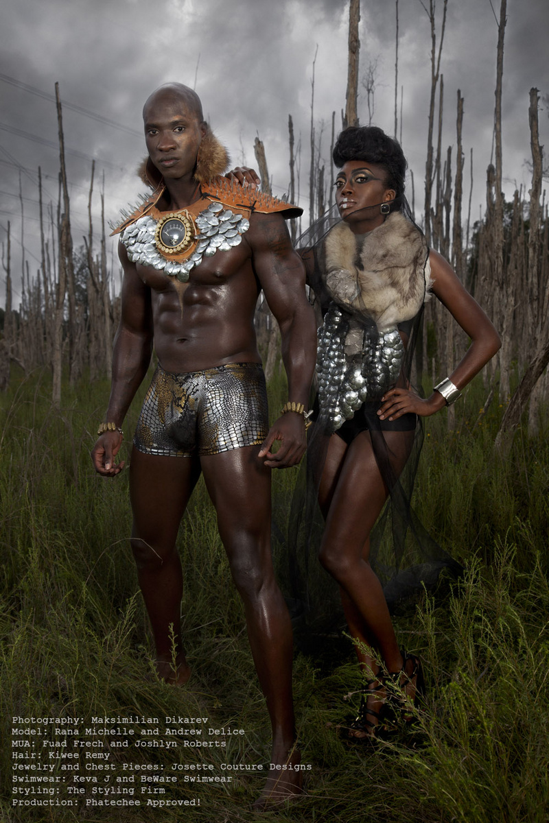 Male and Female model photo shoot of Andrew Delice and Towa lone by NYC to Miami, hair styled by Kiwi Remy, wardrobe styled by Keva by Keva J, The Styling Firm, Inc and Josette Redwolf, makeup by joshlyn roberts, clothing designed by Beware Swimwear 