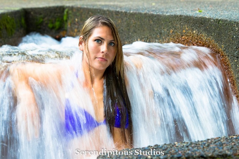 Female model photo shoot of Tiffany Robbins in Keller fountain, Portland OR