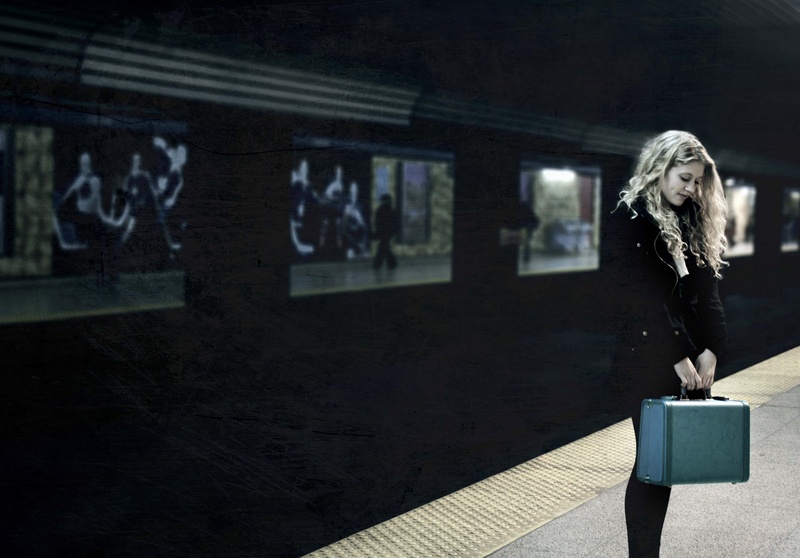 Female model photo shoot of Haley Friesen in Toronto Subway Station