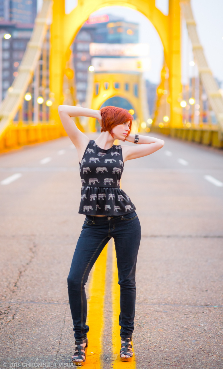 Male model photo shoot of chronique in Pittsburgh - Roberto Clemente Bridge