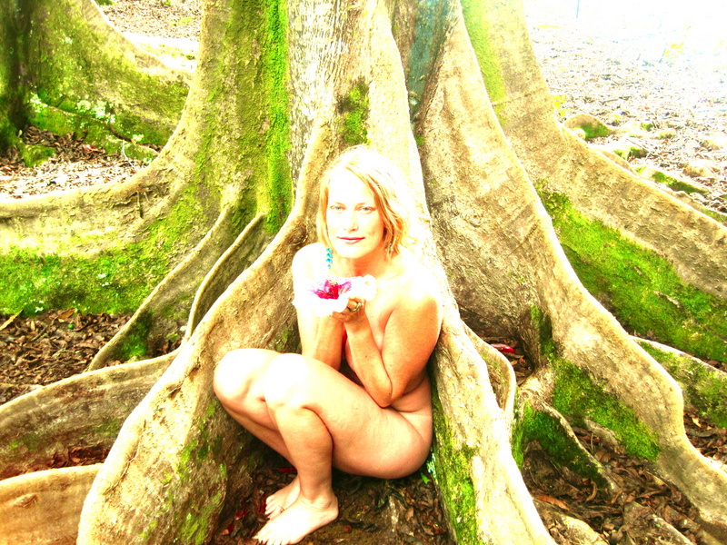 Female model photo shoot of Magicwood Studios in Rudraksha Forest, kauai