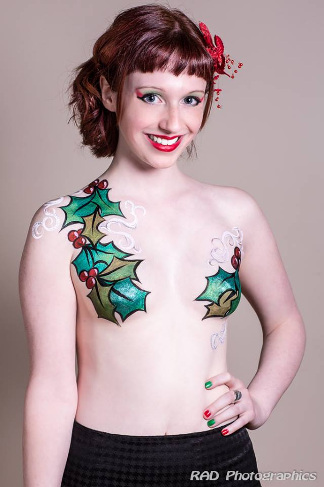 Female model photo shoot of Sarah Cugini by RAD Photographics, body painted by CaitsPaints