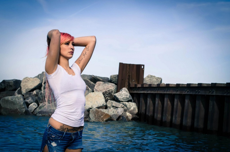 Female model photo shoot of Breanna Famous in Lake Michigan