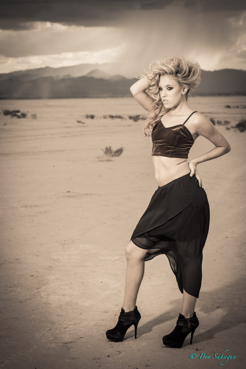 Female model photo shoot of R3dH0t by Ben Sahagun in Dry Lake Bed