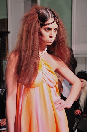 Female model photo shoot of Chelsea De Main in london fashion week 2009