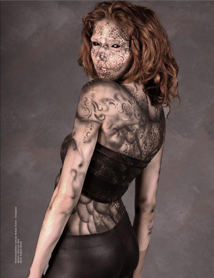 Female model photo shoot of Kristen May Love in Scarefest Ontario, makeup by Knox Body Art