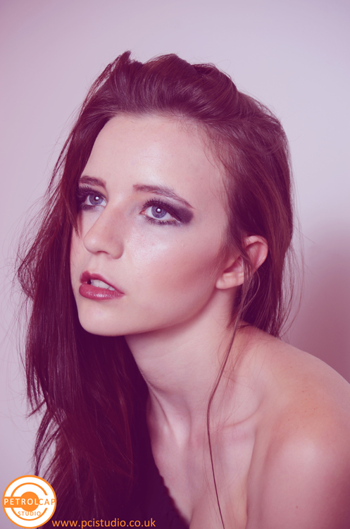 Female model photo shoot of Petrol Cap Images in PCI Studio St Albans, makeup by Charlotte Chivers MUA