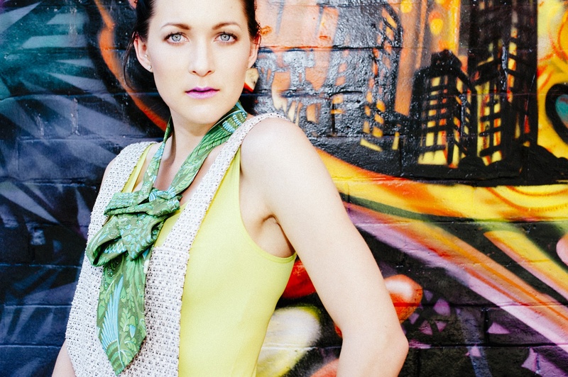Female model photo shoot of Angie Nicole, makeup by Helen Golding, clothing designed by Ties and Whimsy