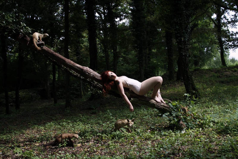 Female model photo shoot of Lady Bathory in forest