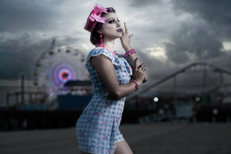 Female model photo shoot of Goraline Accessories in Santa Monica, CA