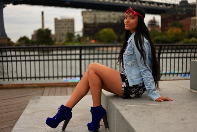 Female model photo shoot of Andrea Delgado in DUMBO, NYC