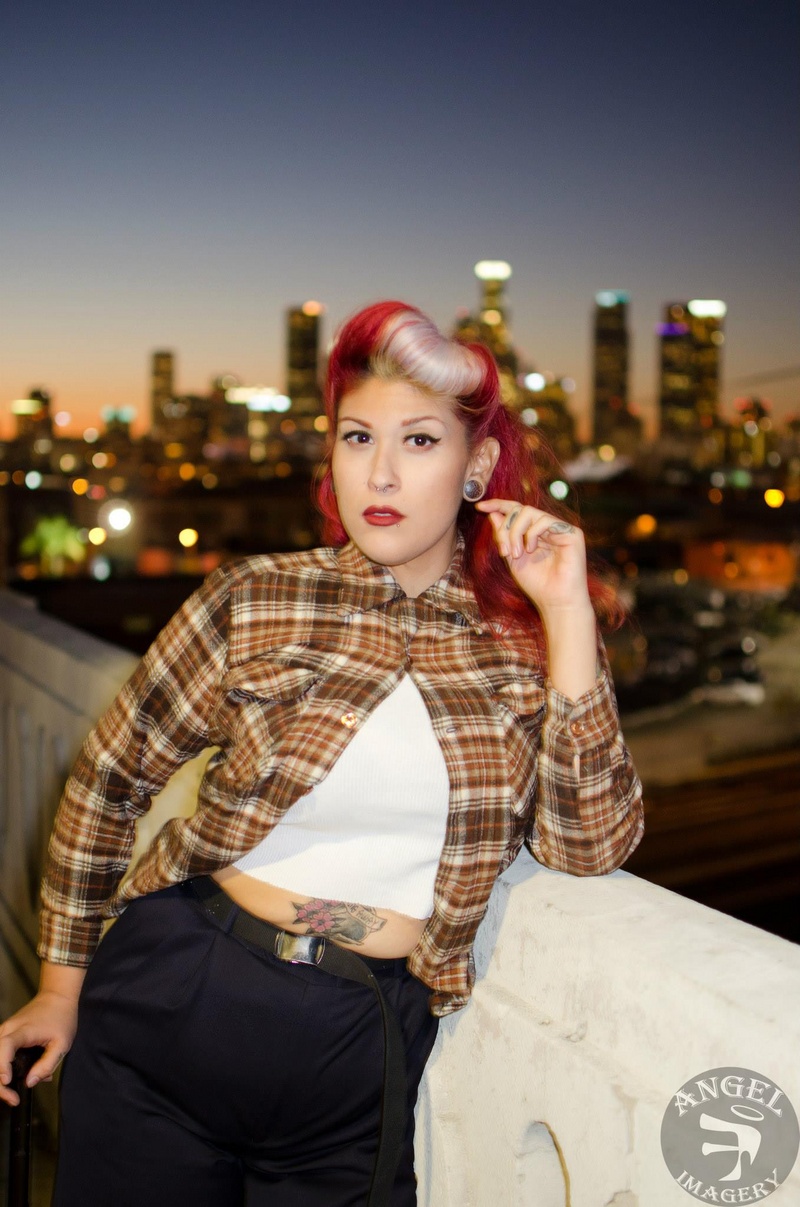Female model photo shoot of Ruby Woo 13 in 6th Street Bridge, Los Angeles, CA