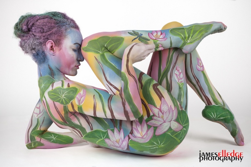 Female model photo shoot of Syren Lestat in Palo Alto, CA, body painted by Trina Merry