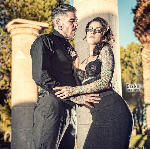 Male and Female model photo shoot of Tattooed Clooney and Miss Olivia Black in Las Vegas