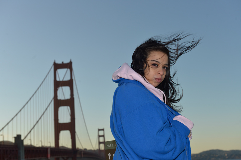 Male and Female model photo shoot of metelphoto and Ashley Moreno VonMetel in San Francisco - Golden Gate Bridge
