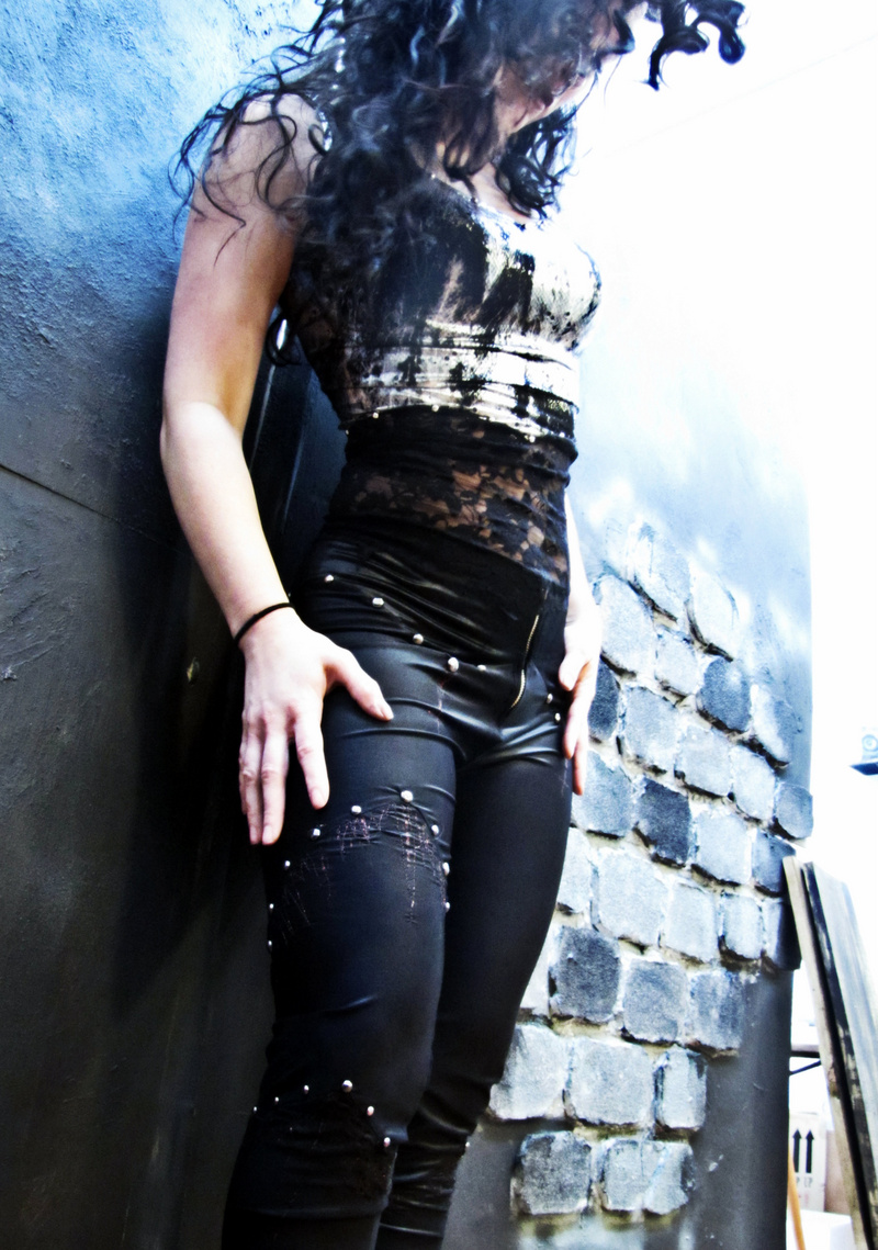 Female model photo shoot of Stitchez , clothing designed by Breakin Chains