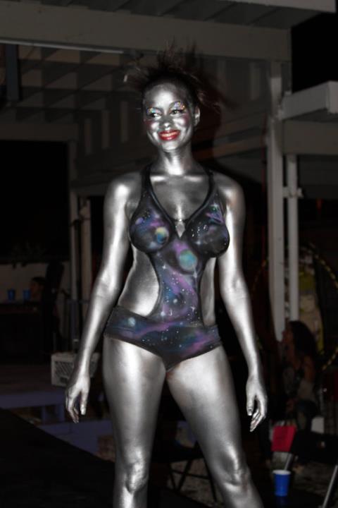 Female model photo shoot of Body Art By Keegan and Nandy Latour in The Bubble art show in Fort Lauderdale