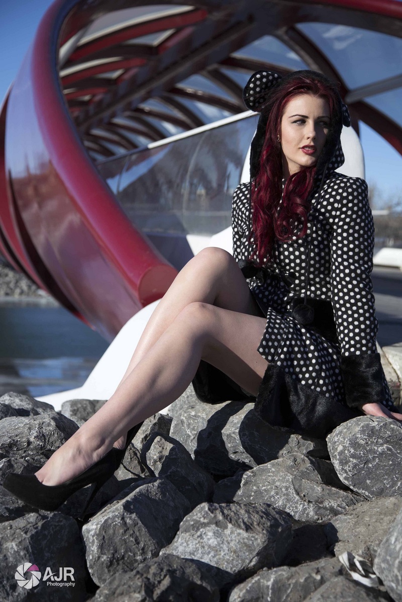 Female model photo shoot of AJR Photography YYC and Kate - Le Tigre in Calgary Peace Bridge