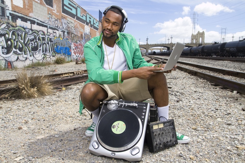 Male model photo shoot of DJ MIXMASTERCASH in Downtown L.A trainyard