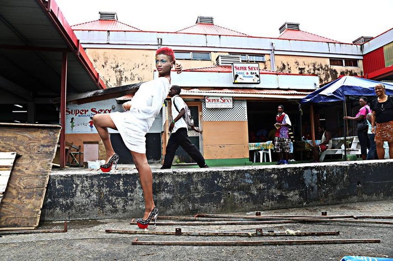 Female model photo shoot of ALW2290 in Castries Market Saint Lucia.