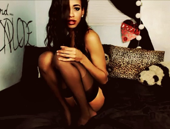 Female model photo shoot of BrielleBijoux in my bed =p