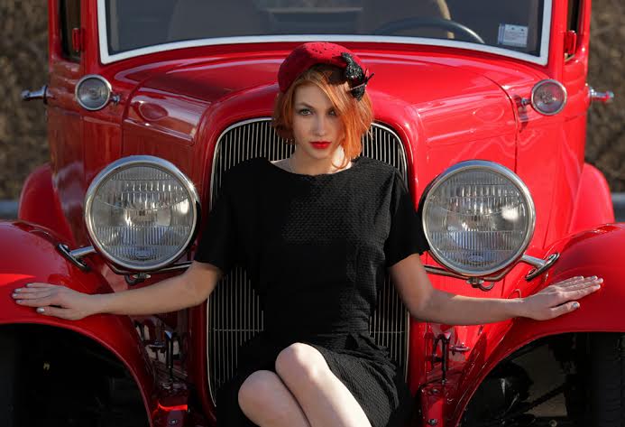 Female model photo shoot of Ashley Cancienne in Clean Cut Creations Vintage Auto Works