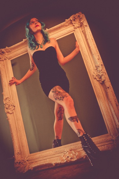 Female model photo shoot of Inkeddiamond in Tattoo Studio