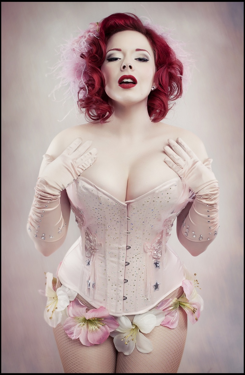 Female model photo shoot of Lucky Lamour by Renee Robyn Photography in Edmonton, clothing designed by Sweet Carousel Corsetry