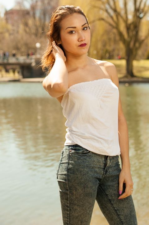 Female model photo shoot of alina_ww by Jim Kaye in Boston Public Gardens