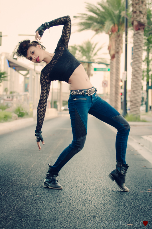 Female model photo shoot of Xondria by Sasha Heist in downtown las vegas