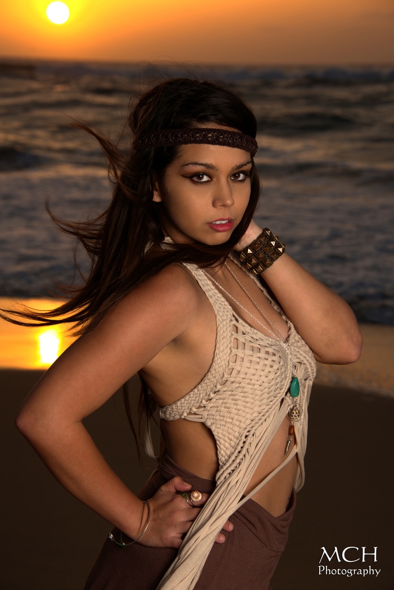 Female model photo shoot of Char808 by MCH Photography in Kauai, wardrobe styled by Second Nature Jewelry