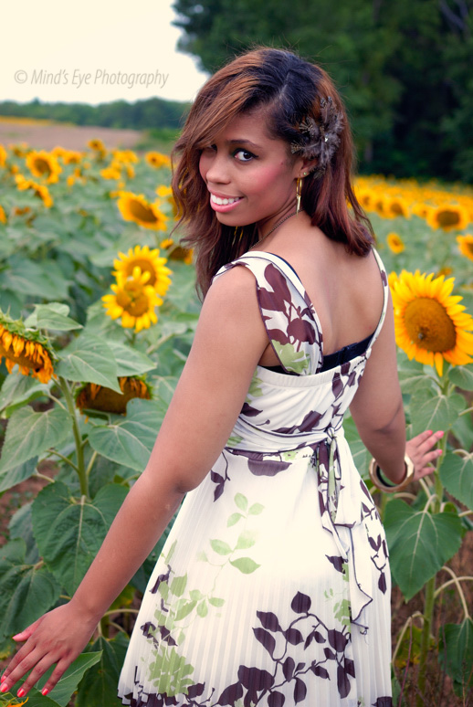 Female model photo shoot of MsQueenDee by mindseye3000 in Draper Wildlife Sunflower Fields-McConnell, SC