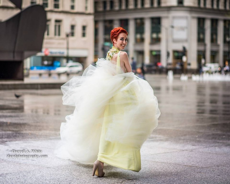 Female model photo shoot of Samantha Kellogg in The Daley Center Plaza, Chicago