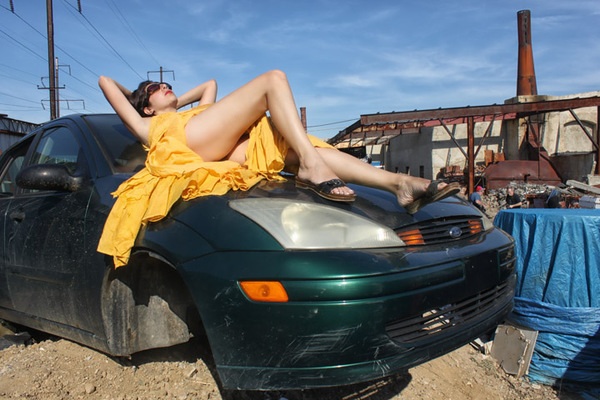 Female model photo shoot of Heather Capuano in Scrapyard 2014, art by Ed Yungmann