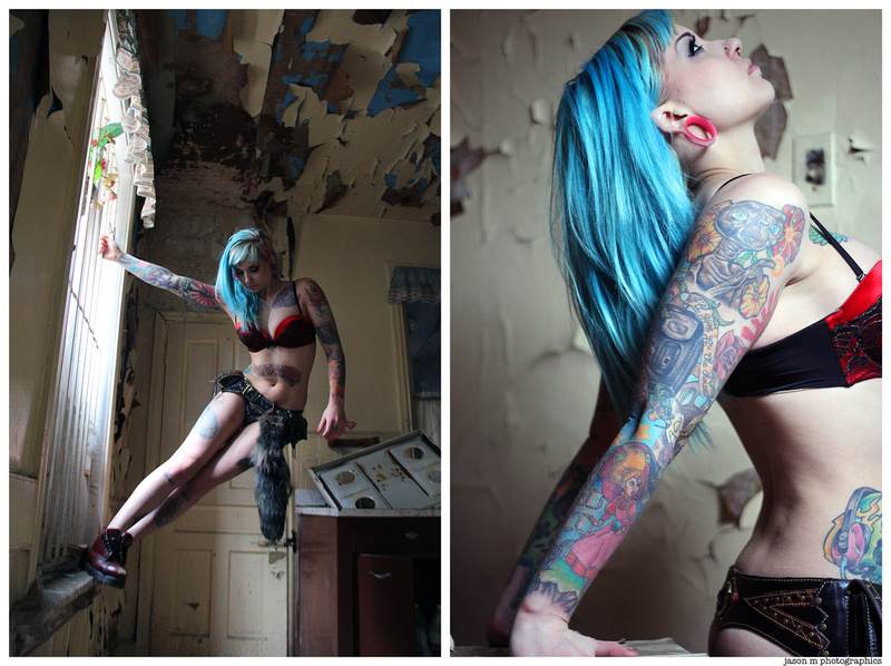 Male and Female model photo shoot of J M P and Smurfasaur  in abandoned house - Philadelphia