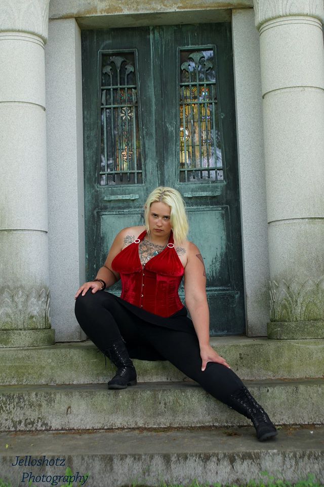 Female model photo shoot of FallenAngelFlex in Allegheny Cemetary