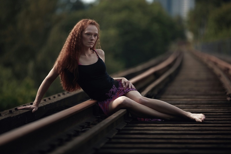 Female model photo shoot of Little Rudy Red in Train Bridge Bellevue WA