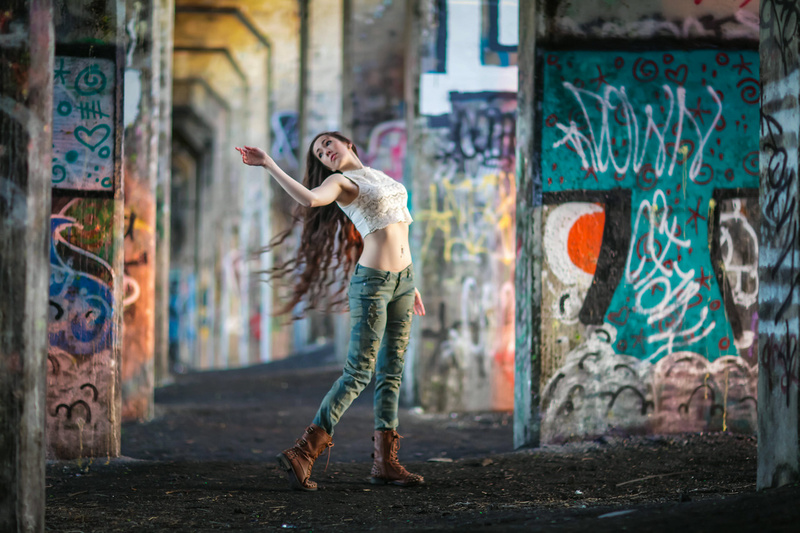 Female model photo shoot of RapunzeLLL in Philadelphia Graffiti Piers