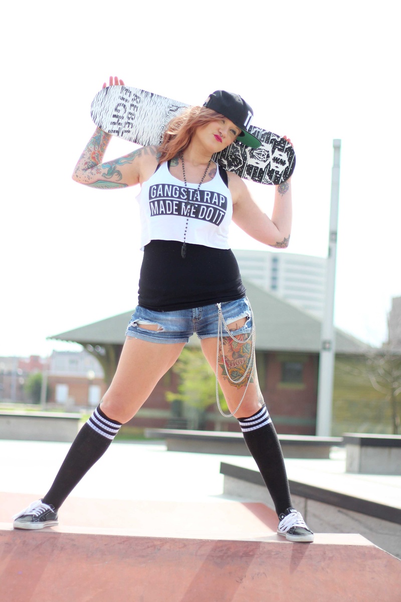 Female model photo shoot of jcnerkowski in skate park