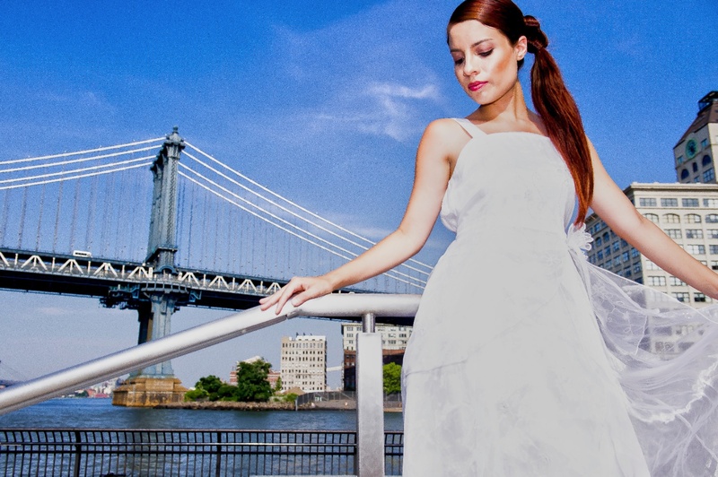 Female model photo shoot of LA Photography GC in New York- Brooklyn Bridge Glam The Dress