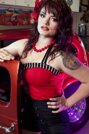 Female model photo shoot of Sam Mansbridge in St Thomas, ON Lost Time Custom Hotrods and Choppers