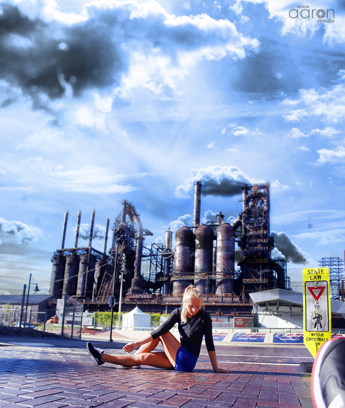 Male and Female model photo shoot of AaronJaffe and Samantha Lynne in Bethlehem Steel Stacks