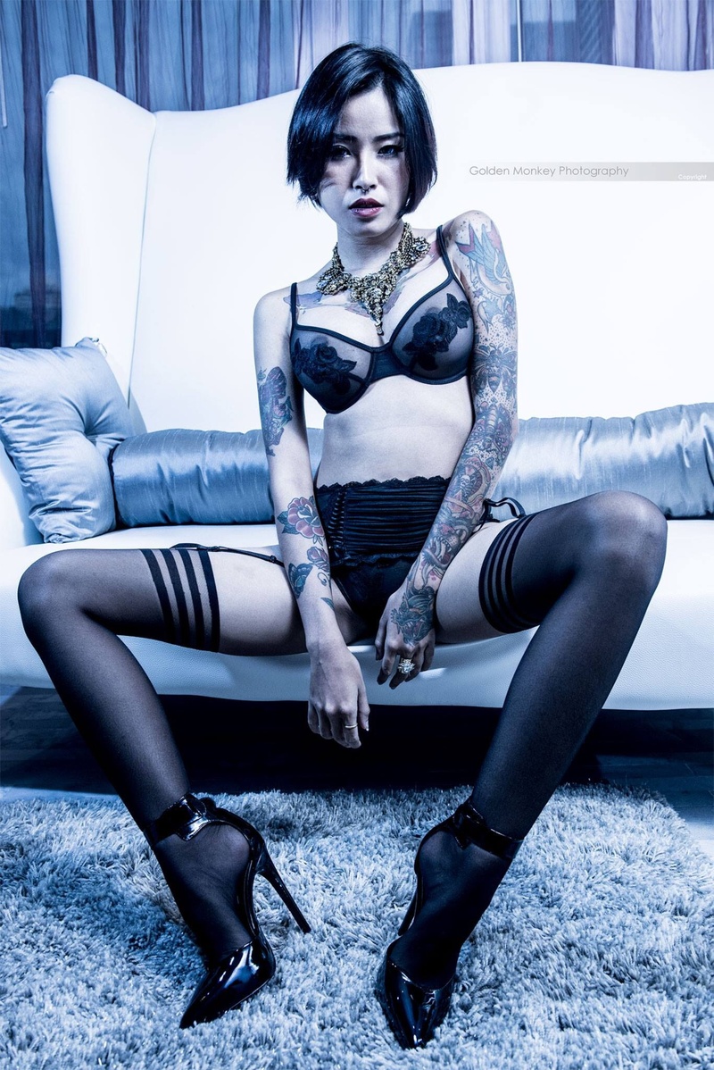 Female model photo shoot of jariya tattoomodel by The Golden Monkey