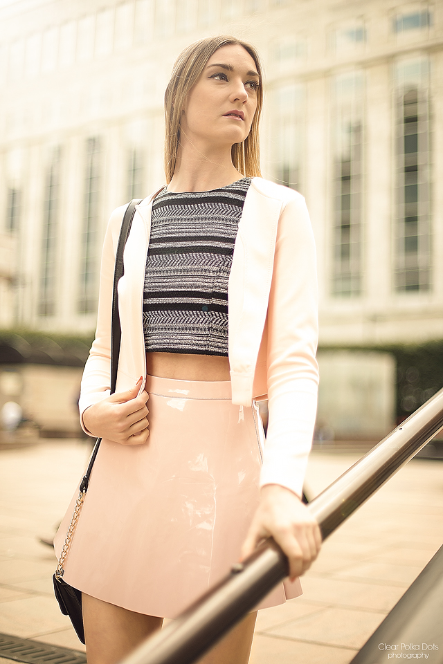 Female model photo shoot of Clear Polka Dots in Canary Wharf, London, makeup by Sandra Nilsen