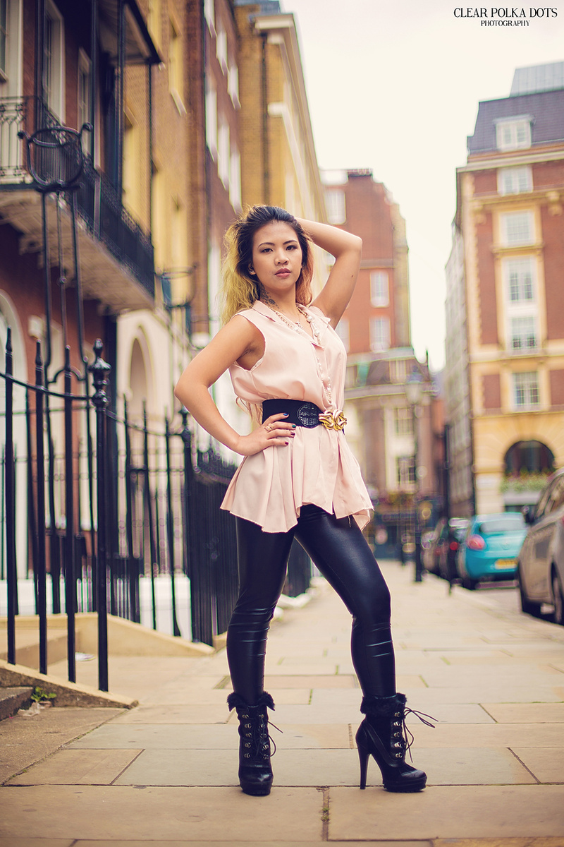 Female model photo shoot of Clear Polka Dots in London, makeup by Sandra Nilsen